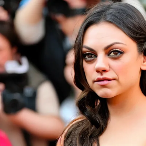 Prompt: Mila Kunis wearing Gucci, XF IQ4, f/1.4, ISO 200, 1/160s, 8K, RAW, unedited, symmetrical balance, in-frame, sharpened