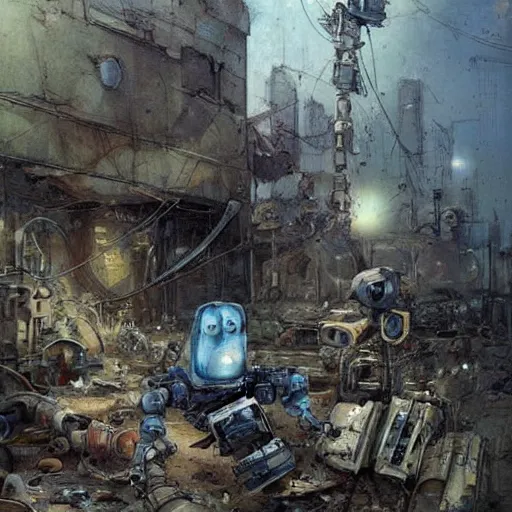 Prompt: cluttered science fiction robot wrecking yard. muted colors. by Jean-Baptiste Monge !!!!!!!!!!!!!!!!!