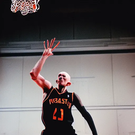 Image similar to portrait of nosferatu playing alone basketball at the nba, sport photography