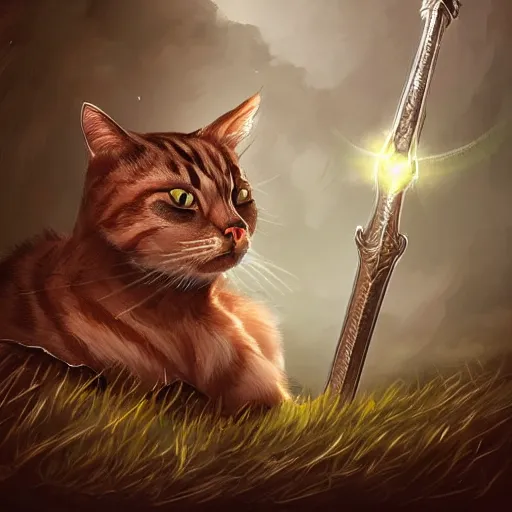 Prompt: cat, armor, sword, dark, unreal engine, digital art style