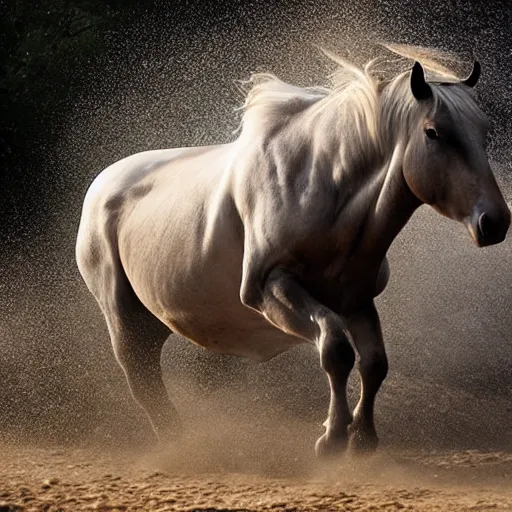 Prompt: a hybrid between a horse and a bull, photography, award - winning, national geographic channel, discovery channel, 8 k