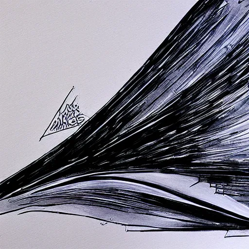 Image similar to a copic marker with black gel pen sketch of zaha hadid architecture