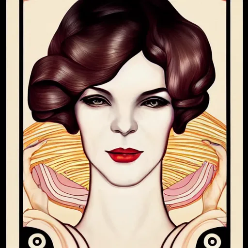 Image similar to an art nouveau, ( streamline moderne ), multi - racial portrait in the style of magali villenueve. very large, clear, expressive, and intelligent eyes. centered, ultrasharp focus, dramatic lighting, photorealistic digital matte painting, intricate symmetrical ultra detailed background.