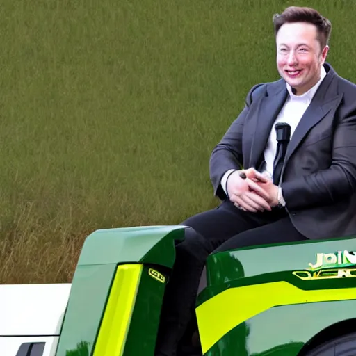 Image similar to elon musk driving a john deere