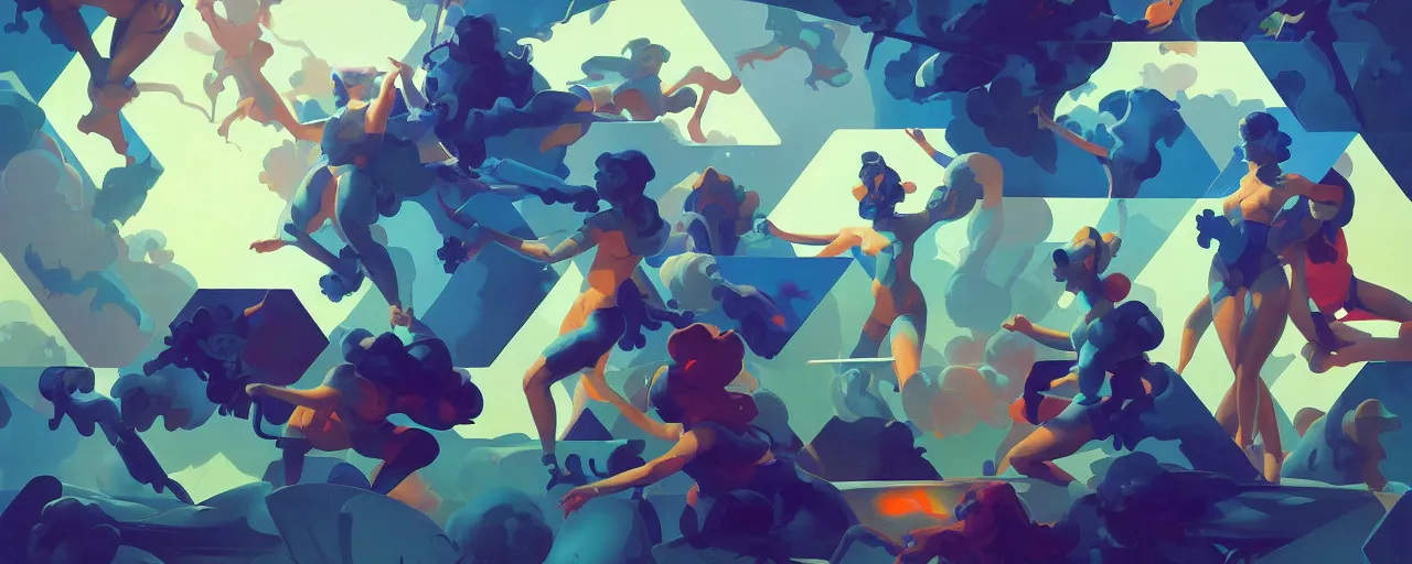 Prompt: painting of a hexagon universe, Organic Painting, Matte Painting, bold shapes, hard edges, street art, trending on artstation, by Greg Manchess and Huang Guangjian and Loish and Gil Elvgren and Sachin Teng