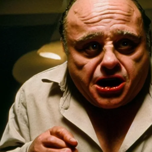 Prompt: A movie still of Danny Devito as Hannibal Lecter in Silence of the Lambs