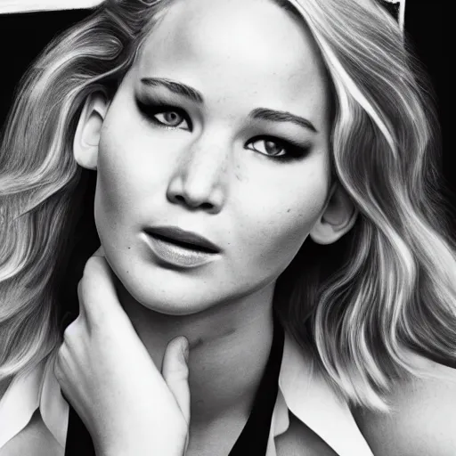 Image similar to 3 5 mm beautiful b & w front shot of jennifer lawrence, behind her on a chalkboard detailed drawings of data etl strategy, highly detailed, trending on artstation, 1 9 2 0 x 1 0 8 0