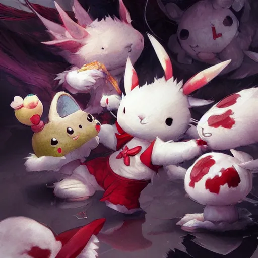 Prompt: moogle mayhem, kupo kupo kupo!! art by wlop and artgerm and greg rutkowski, masterpiece