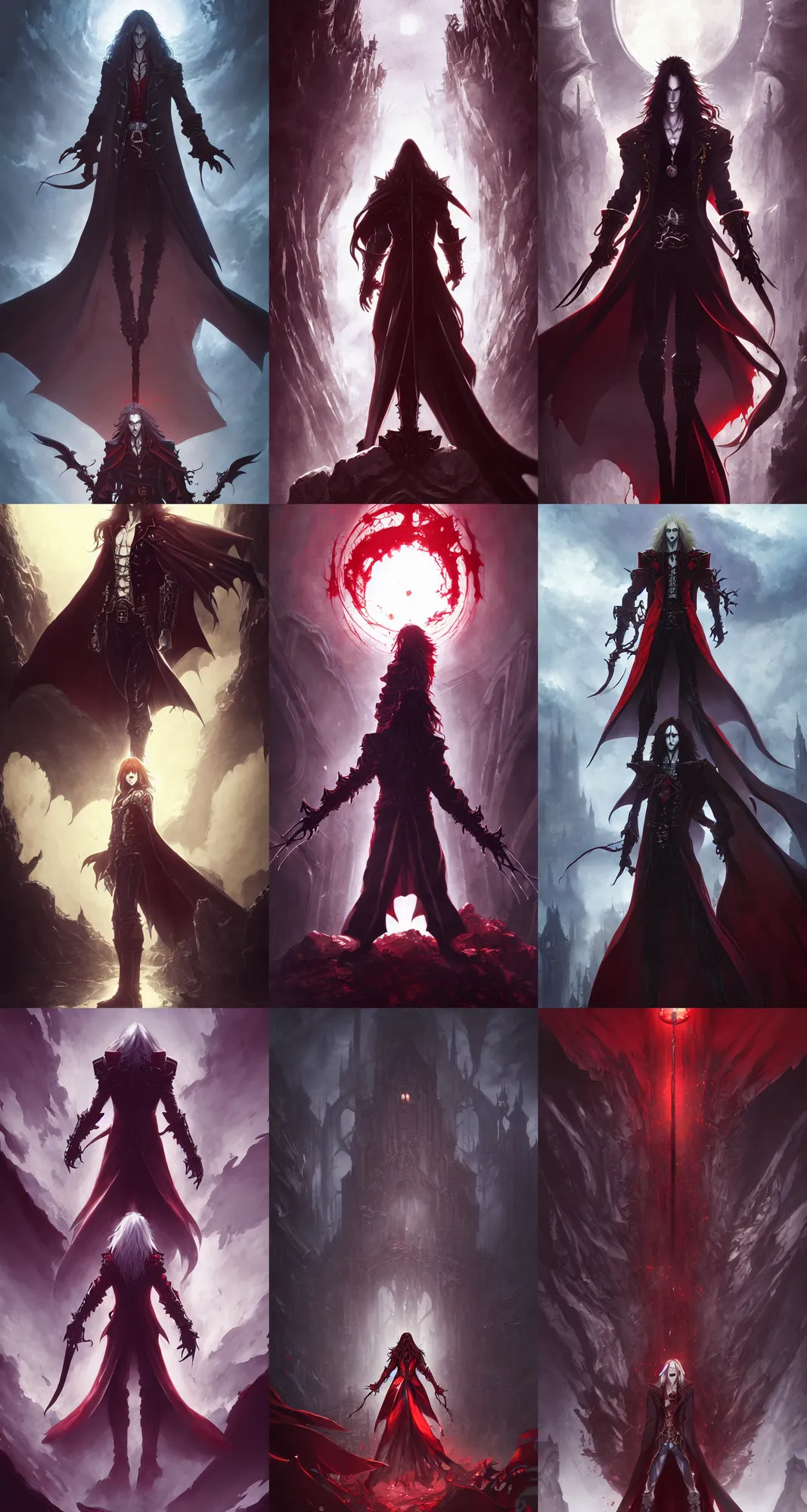 Image similar to alucard standing alone, castlevania, by stanley artgerm lau, wlop, rossdraws, james jean, andrei riabovitchev, marc simonetti, and sakimi chan, trending on artstation