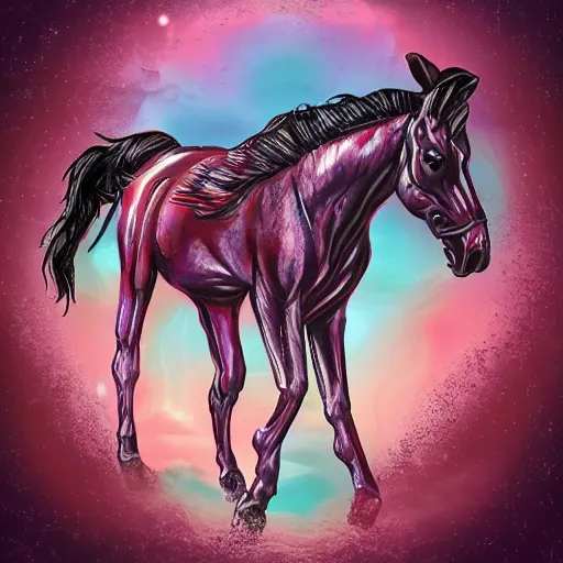 Image similar to digital horse, retrowave palette, highly detailed, anatomically correct equine, synth feel, digital art