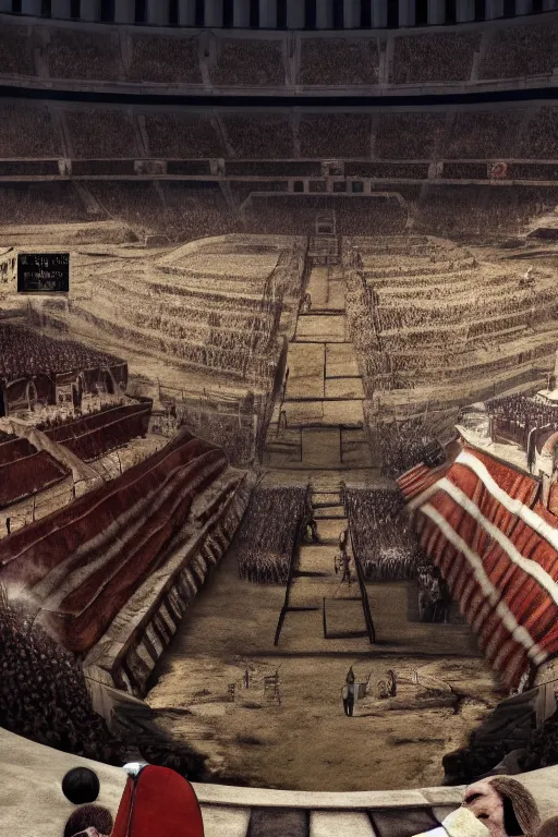 Image similar to putin vs joe biden inside a gladiator arena, 4 k, high res, realistic