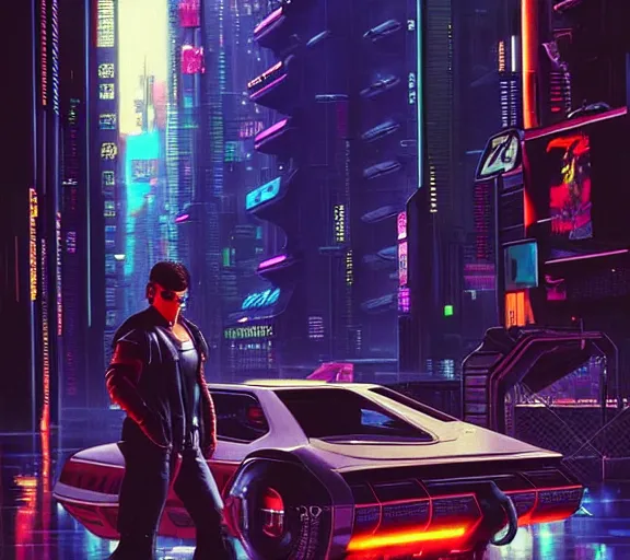 Image similar to a portrait of a cyberpunk person, Night City, cyberpunk 2077, very very coherent painting, 1979 OMNI Magazine Cover, street level neo-Tokyo in Cyberpunk 2045 style by Vincent Di Fate by mark arian by artgerm, 4k, 8k, HD, trending on artstation