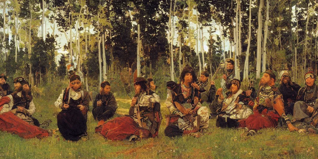 Prompt: bogatyrs painting by vasnetsov, 4k resolution