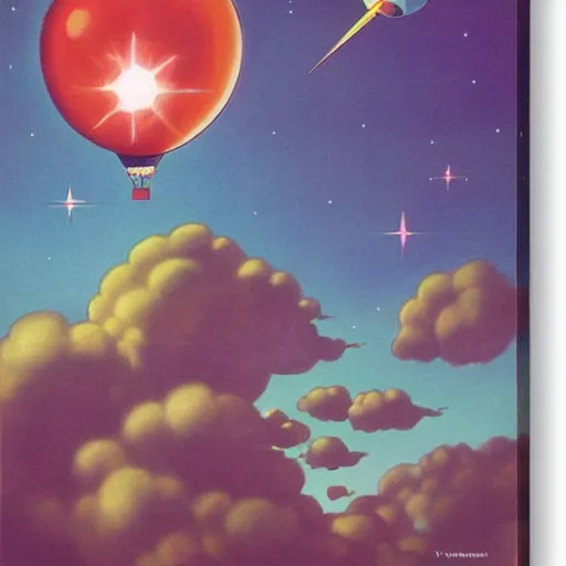 Image similar to dream a time machine with energy wave, light boom, ( ballon in the sky ) by vanessa morales, studio ghibli,