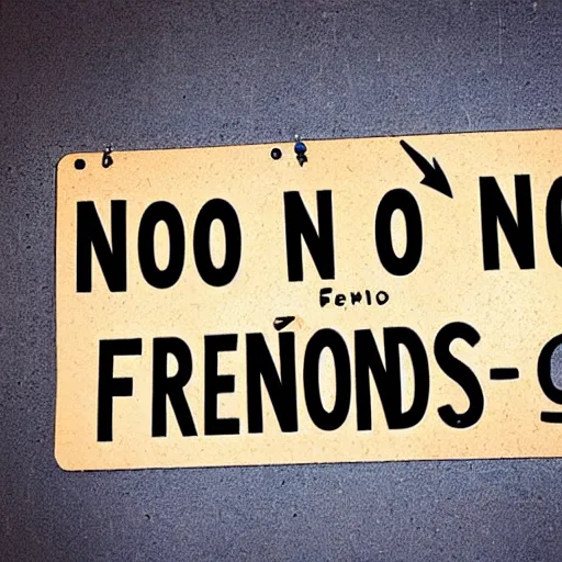 Image similar to sign saying no friends. in the style of no smoke sign.