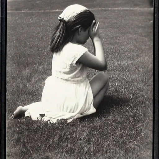 Image similar to a high quality vintage photo of a young girl praying