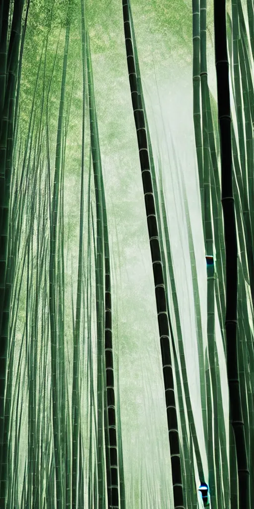 Image similar to a minimalist picture of a beautiful and magical bamboo forest landscape, by petros afshar