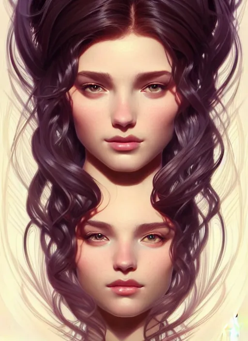 Image similar to portrait of young woman perfection, beautiful hair, symmetrical! intricate, elegant, highly detailed, in love with a handsome man!! digital painting, artstation, concept art, smooth, sharp focus, illustration, art by artgerm and greg rutkowski and alphonse mucha