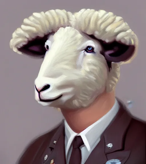 Image similar to george s patton as a sheep, digital oil painting, trending on furaffinity