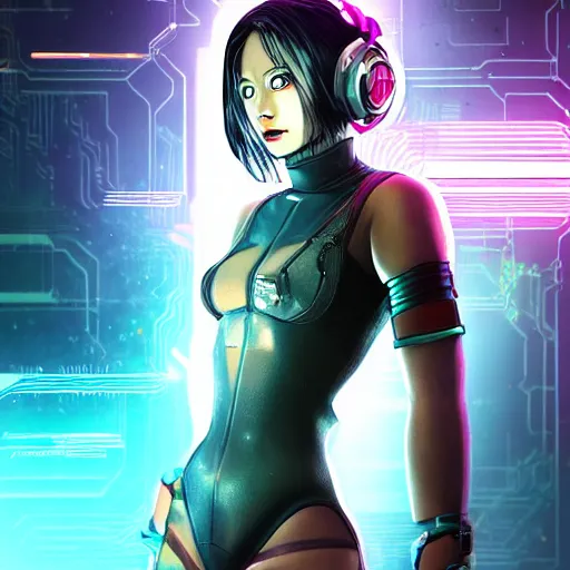 Image similar to “high detail picture of a Cyberpunk girl, in the style of Yulin Li, Kan Liu, Yang Liu, digital art, concept art, neon colors, high contrast, sharp focus, hiperrealist, photorealist, Artstation HQ, DeviantArt, cybernetics, techwear, urban samurai, netrunner, Shadowrun, Cyberpunk 2077, Deus Ex, 4k UHD, Unreal Engine 5”