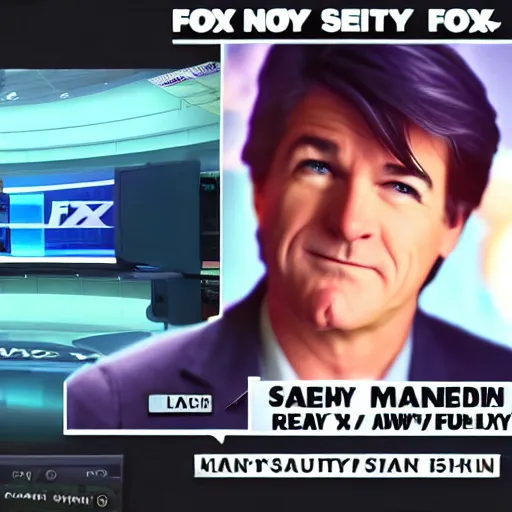 Prompt: sean hannity runs fox news ， by makoto shinkai