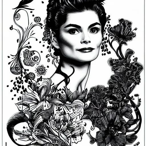 Prompt: portrait of young Audrey tautou by Joe fenton, b&w and yellow