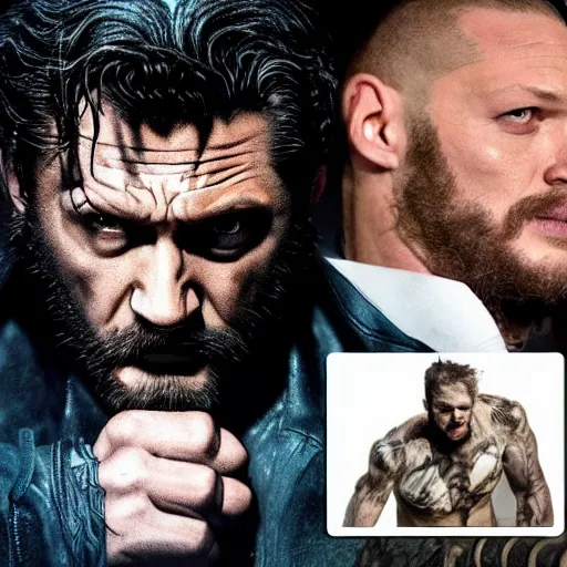 Image similar to Tom Hardy as wolverine 4K quality Photorealism