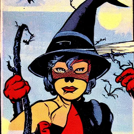 Image similar to a 1 9 8 0 s comic book painting of a witch