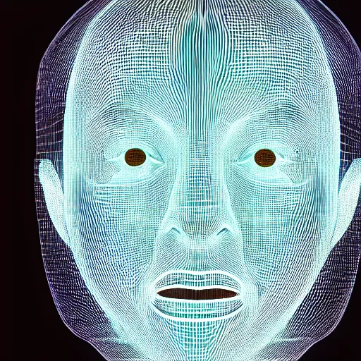 Image similar to a 3d human head made up of shiny holograms