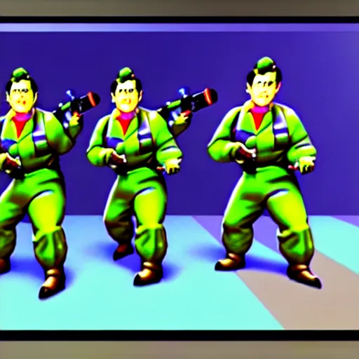 Prompt: ghostbusters, nintendo 6 4 screenshot, low poly, aliased
