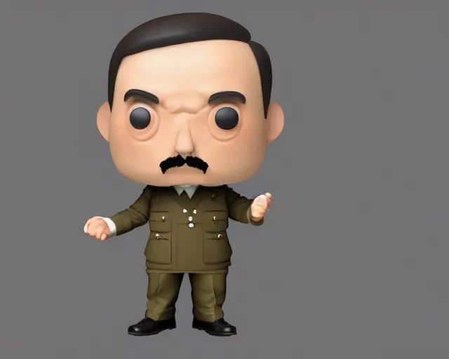 Image similar to full body 3d render of adolf hitler in nazi uniform as a funko pop, packaging, studio lighting, white background, blender, trending on artstation, 8k, highly detailed