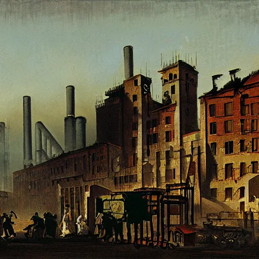 Image similar to factory from the industrial revolution in the style of carl spitzweg