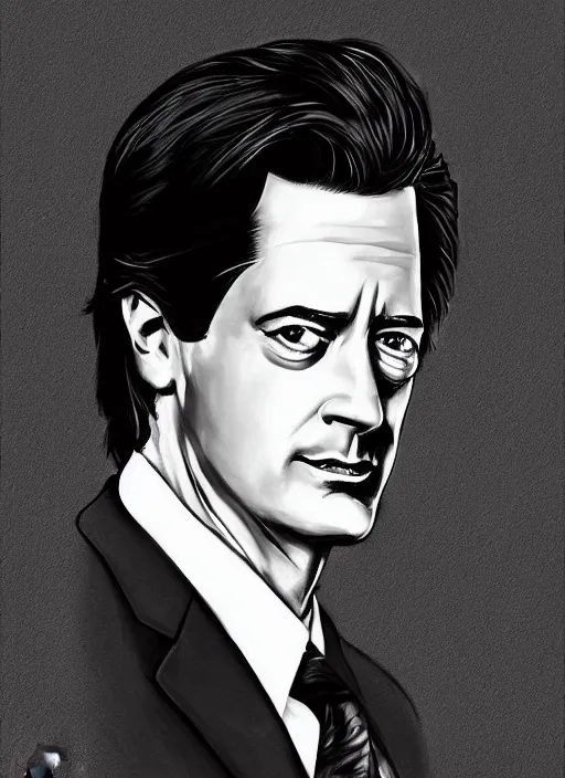 Image similar to portrait of kyle maclachlan as dale cooper by turlo griffin