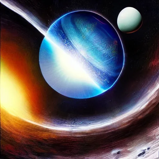 Image similar to the planet earth floats in space. a galactic sized egg floats in space. earth is inside the egg. the egg cracks open and the gooey earth slowly drips out. digital art, dramatic lighting, comedy, science fiction, concept art, epic fantasy, surreal. 2 0 0 1 space odyssey. cosmos