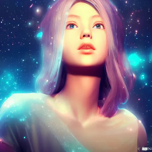 Image similar to beautiful girl galaxy background character concept style trending on artstation concept art detailed octane render cinematic photo-realistic 8k high detailed