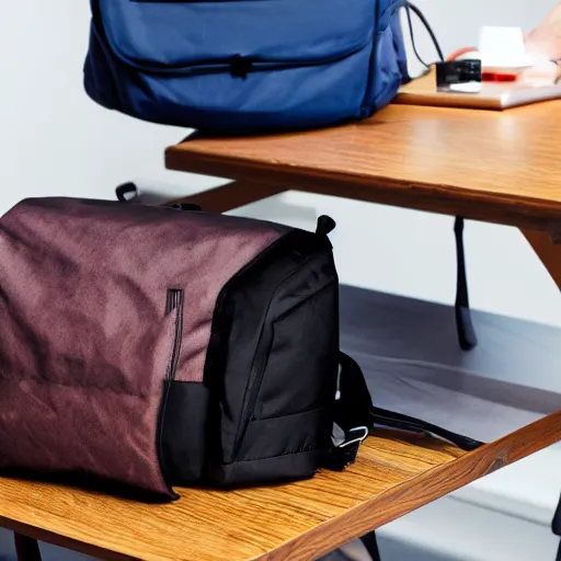 Image similar to photo a backpack is placed under a table