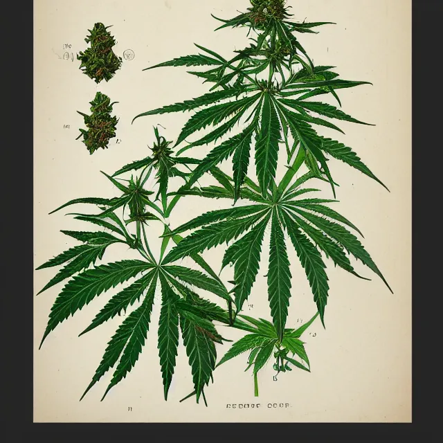 Prompt: botanical illustration of cannabis, botanical illustration