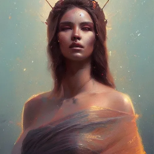 Image similar to a beautiful portrait of a goddess with iridescent skin by greg rutkowski and raymond swanland, trending on artstation