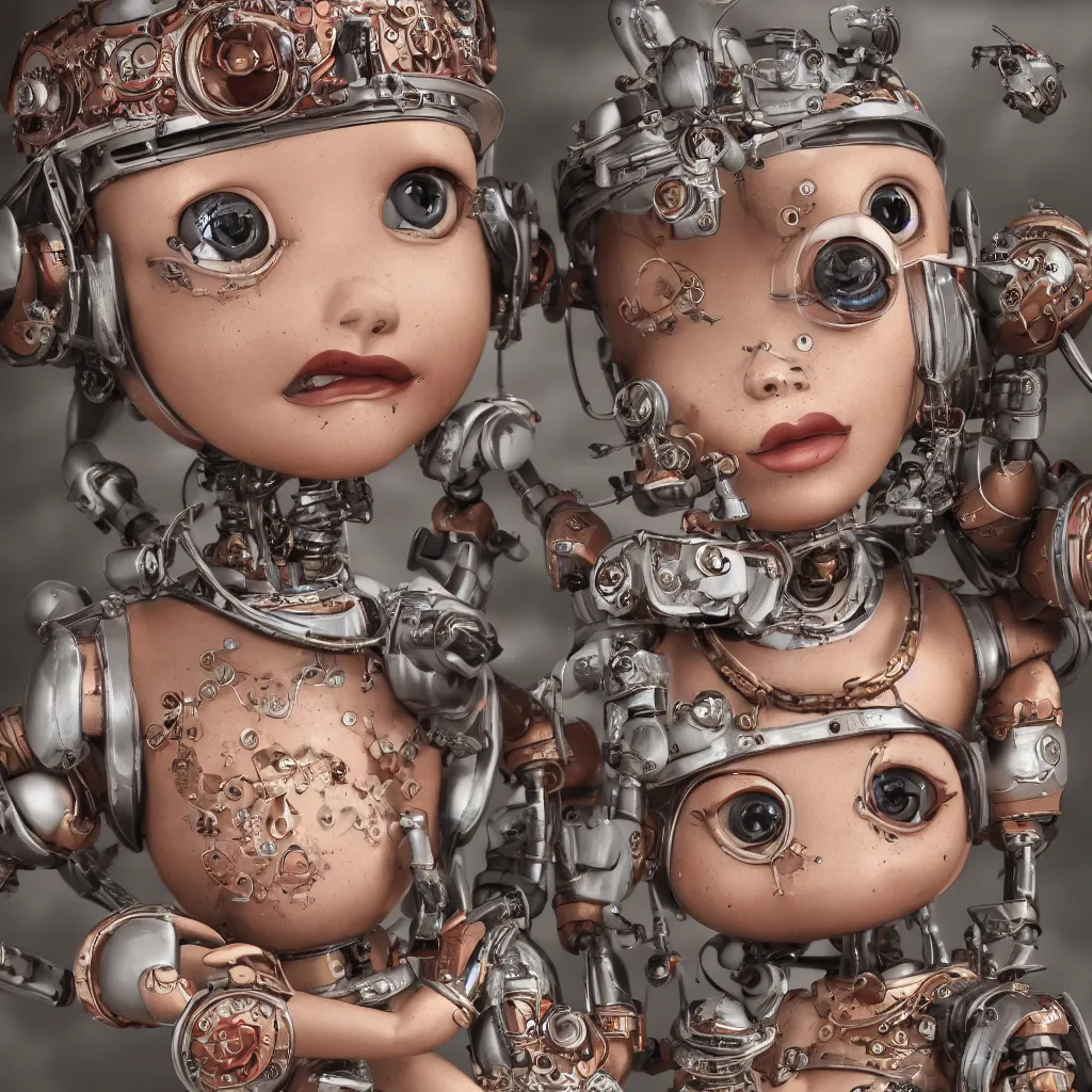 Image similar to closeup portrait of tin toy robot bikini girl trap, depth of field, zeiss lens, detailed, symmetrical, centered, fashion photoshoot, by nicoletta ceccoli, mark ryden, lostfish, breathtaking, 8 k resolution, extremely detailed, beautiful, establishing shot, artistic, hyperrealistic, octane render