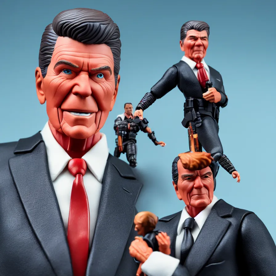 Image similar to ronald reagan hot toys action figure promo shots 4 k photography