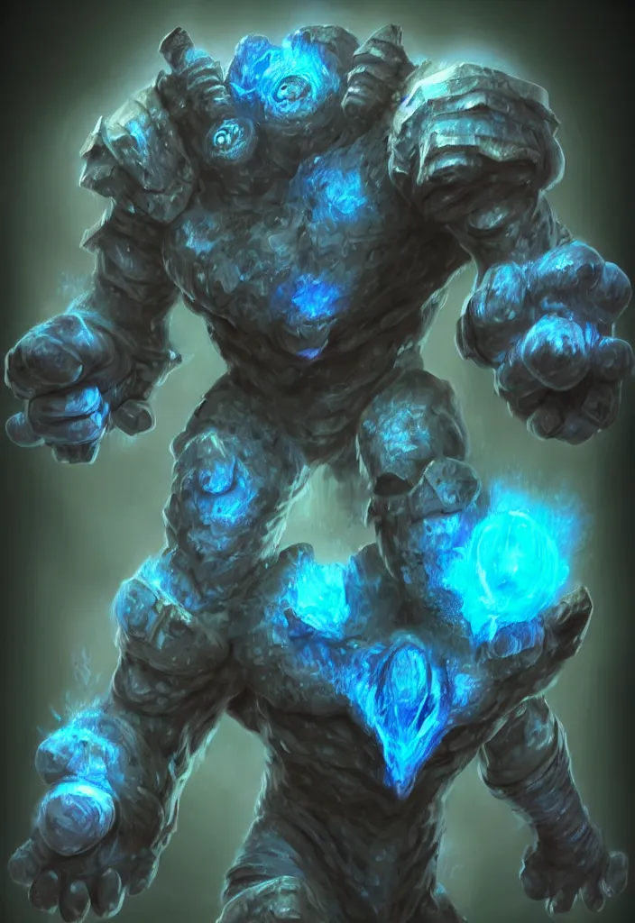 Image similar to ultra realistic and intricate detailed photograph of Blue buff golem from league of legends