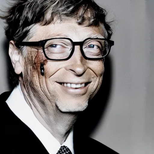 Image similar to a photo of Bill Gates with insects running all over his face, Bill Gates is in love with them