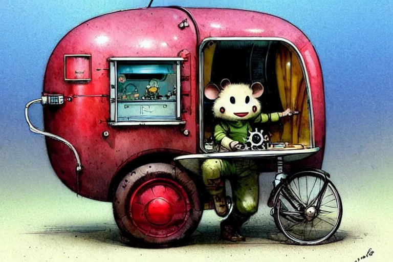 Image similar to adventurer ( ( ( ( ( 1 9 5 0 s retro future robot android mouse wagon food truck robot. muted colors. ) ) ) ) ) by jean baptiste monge!!!!!!!!!!!!!!!!!!!!!!!!! chrome red