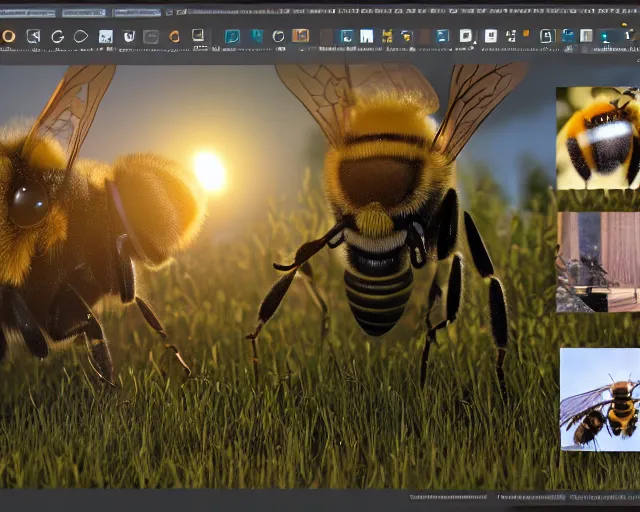 Image similar to anthro bee group video conference of anthro bees, photorealistic, octane render, rtx, hdr, unreal engine, digital art widescreen 8 k