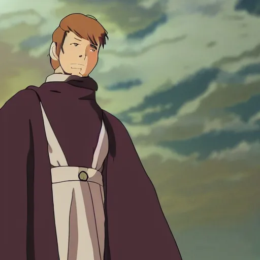 Image similar to Obi-Wan Kenobi as an anime character from Studio Ghibli. Beautiful. 4K.