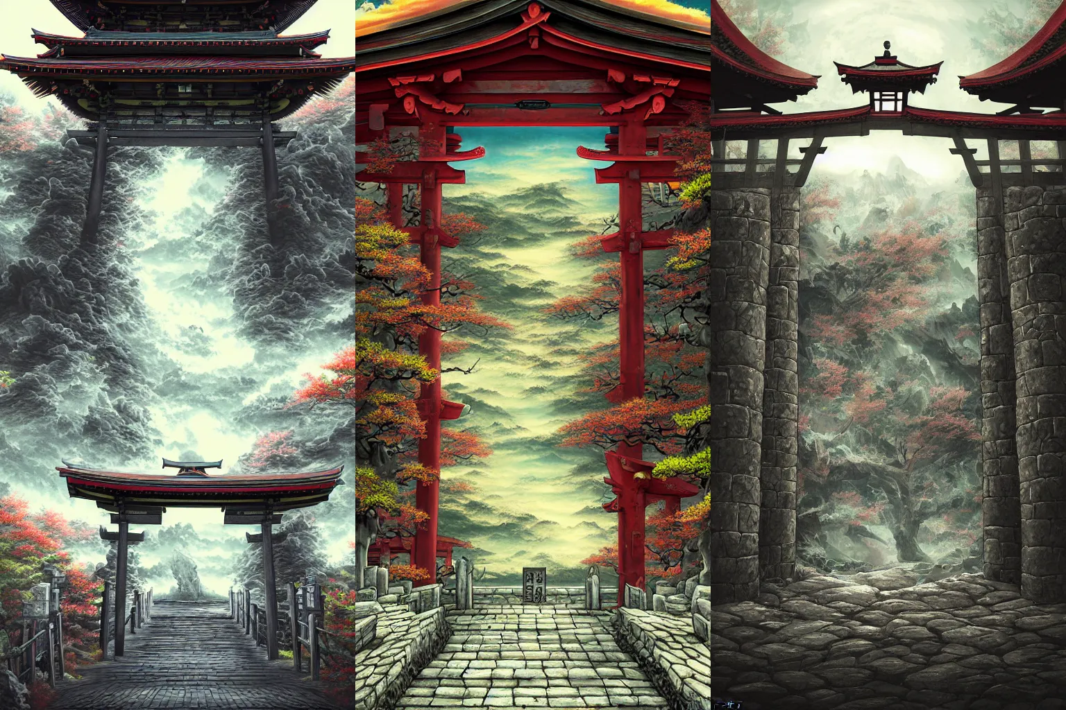 Prompt: The gate to the eternal kingdom of Japan, fantasy, digital art, HD, detailed.