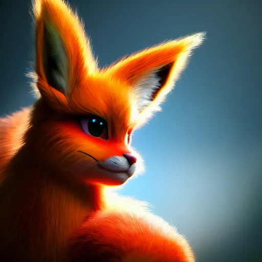 Prompt: photography of a realistic flareon animal, ultra detailed, 8 k, cinematic lighting, natural background, trending on artstation, pokemon