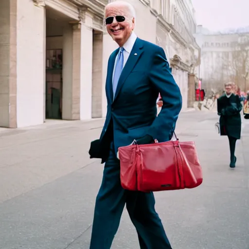 Image similar to joe biden carrying a telfar bag, fashion photography, vogue streetfashion, vsco photo, high definition