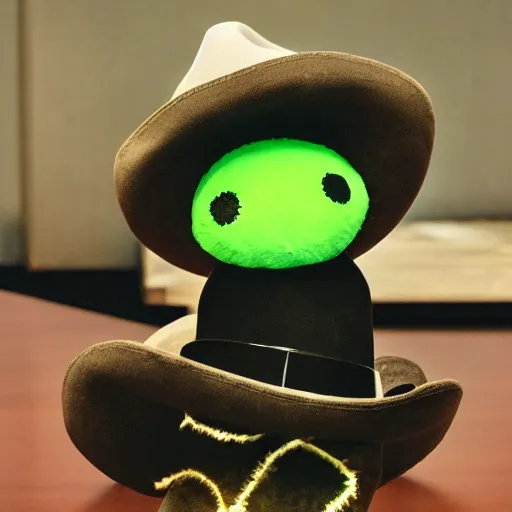 Image similar to an alien wearing a cowboy hat, plush doll, 8 k