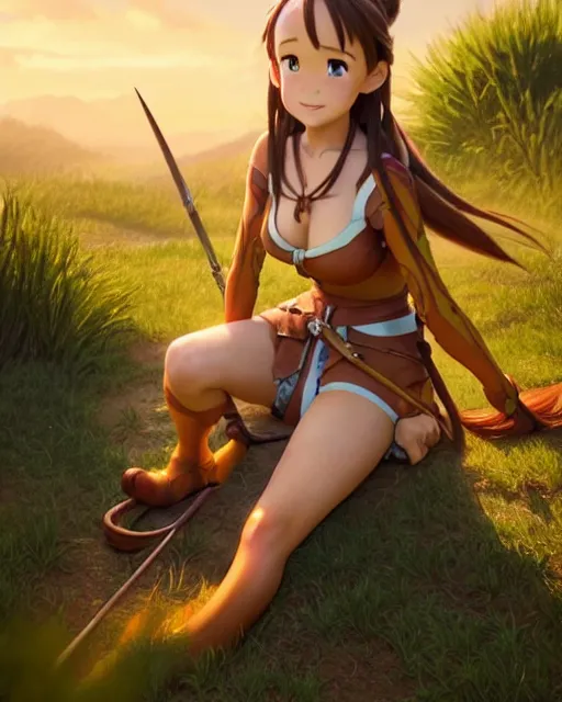 Image similar to weta disney pixar movie still pinup photo of asuna from sao : : as sunburnt cowgirl village girl by pixar : : by weta, greg rutkowski, wlop, ilya kuvshinov, rossdraws, artgerm, marvel, maxim cover, latex, octane render, sweaty, iridescent, bright morning, anime, liosh, mucha : :